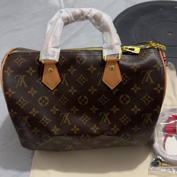 Elegant Tan and Brown Monogram Satchel - Picture 1 of 5